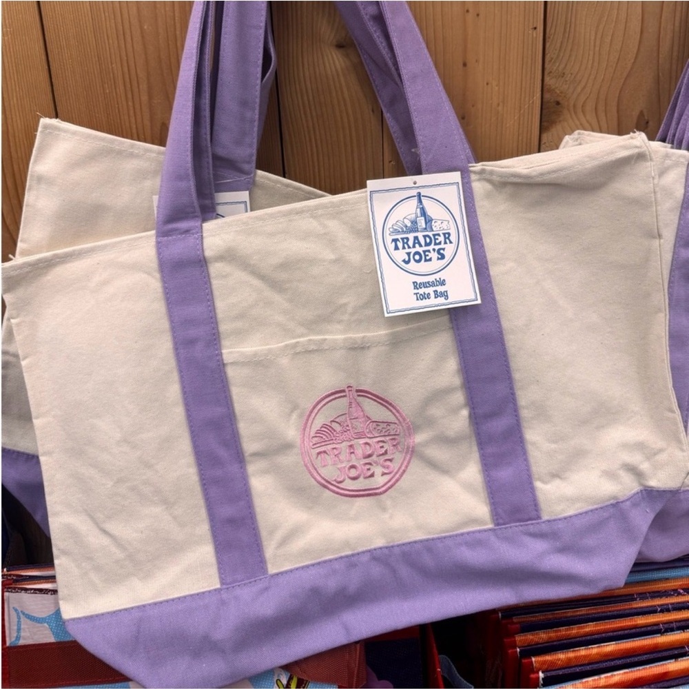 Trader Joe's Cream and Lavender Canvas Tote